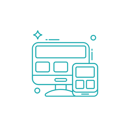 Icono minimalista de pantalla y dispositivo móvil en tonos turquesa, símbolo del diseño web responsive, la experiencia de usuario y la optimización visual para todos los dispositivos.