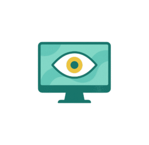 Icono plano de monitor con ojo dorado, simboliza reconocimiento de marca y fidelización digital.