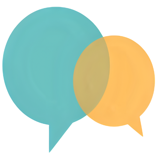 Ilustración plana de dos burbujas de diálogo en tonos turquesa y dorado, representando la voz de marca, la comunicación emocional y la conexión en el branding y creatividad digital.