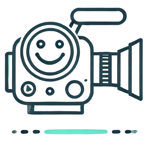 Icono plano minimalista de una cámara de vídeo profesional en tonos turquesa y dorado, símbolo de grabación y producción audiovisual.