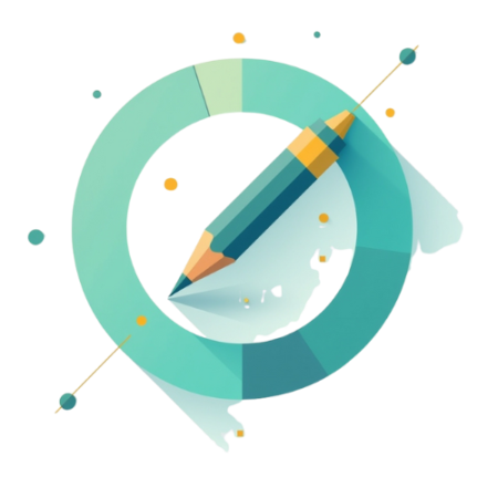 Ilustración minimalista de un lápiz dentro de un círculo turquesa con acentos dorados, símbolo de creatividad, diseño y estrategia visual en marketing digital.